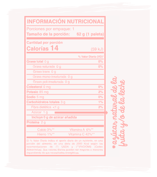 Información Nutricional Paleta de Fresa