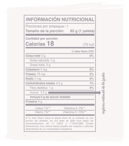 Información Nutricional barra de guanabana