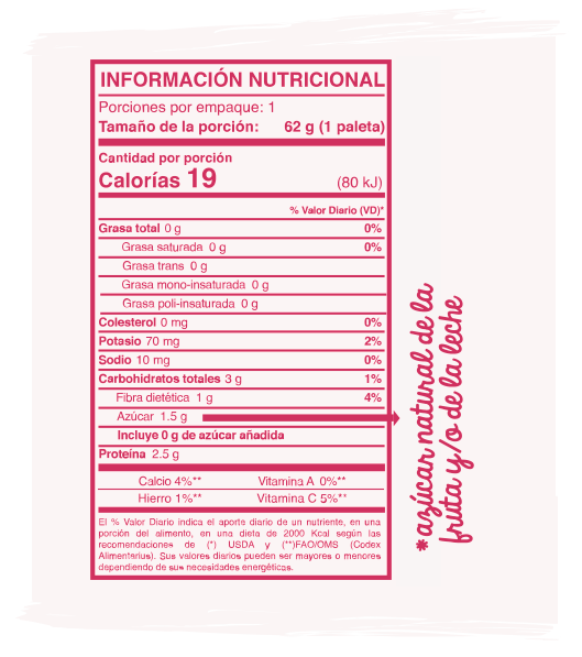 Información Nutricional Paleta de Mora