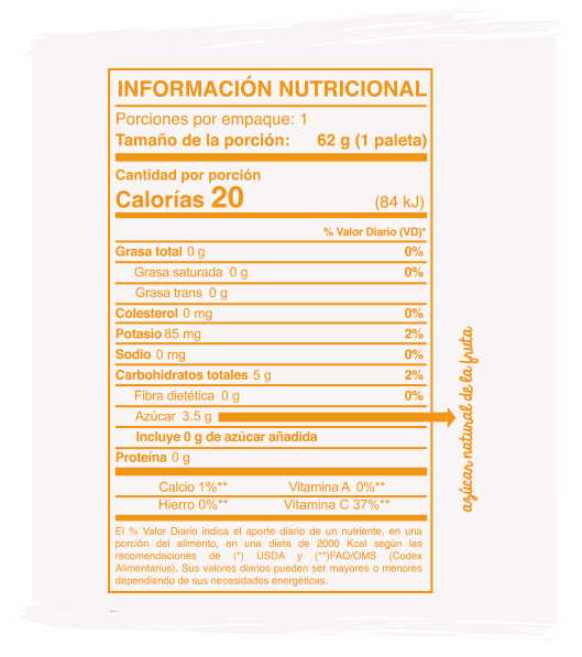 Información Nutricional barra de naranja