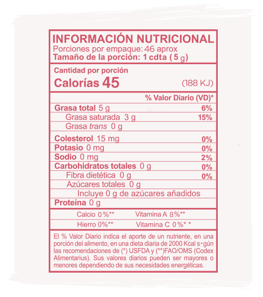 Información Nutricional Ghee Himalaya